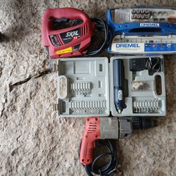 Tool Set: Milwaukee Hammer Drill, Skill Jig Saw, Dremel With Accessories 