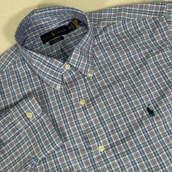 Ralph Lauren Mens XL Blue Purple Plaid Classic Fit Performance Stretch Shirt