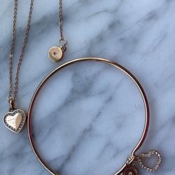 Michael Kors 2 Charms Logo & Heart Bracelet & Matching Necklace