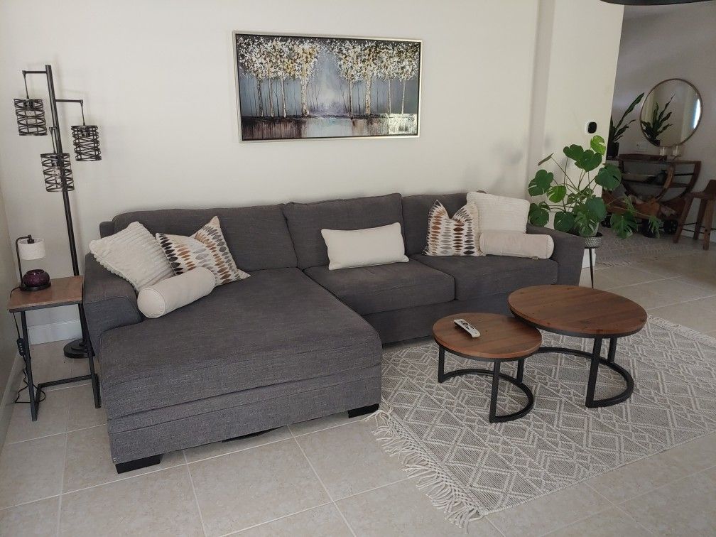 Delano 136" Charcoal Left side Sectional. Living Spaces