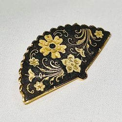 Vintage Damascene Fan Brooch Dark & Lovely