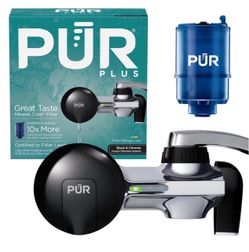 PUR PLUS Faucet Mount Water Filtration System, Horizontal, Black/Chrome