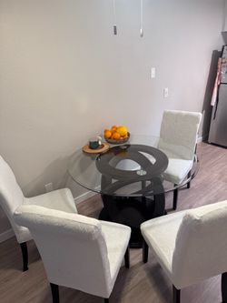 Round Glass Dining Table with 4 Chairs