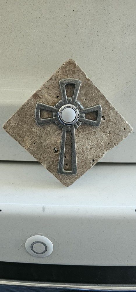 Decorative Cross Art On Stone Tile Doorbell