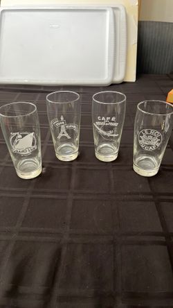 Set of 4 Vintage French Barware Tumblers Cafe des Oiseaux Le Roi du Cafe