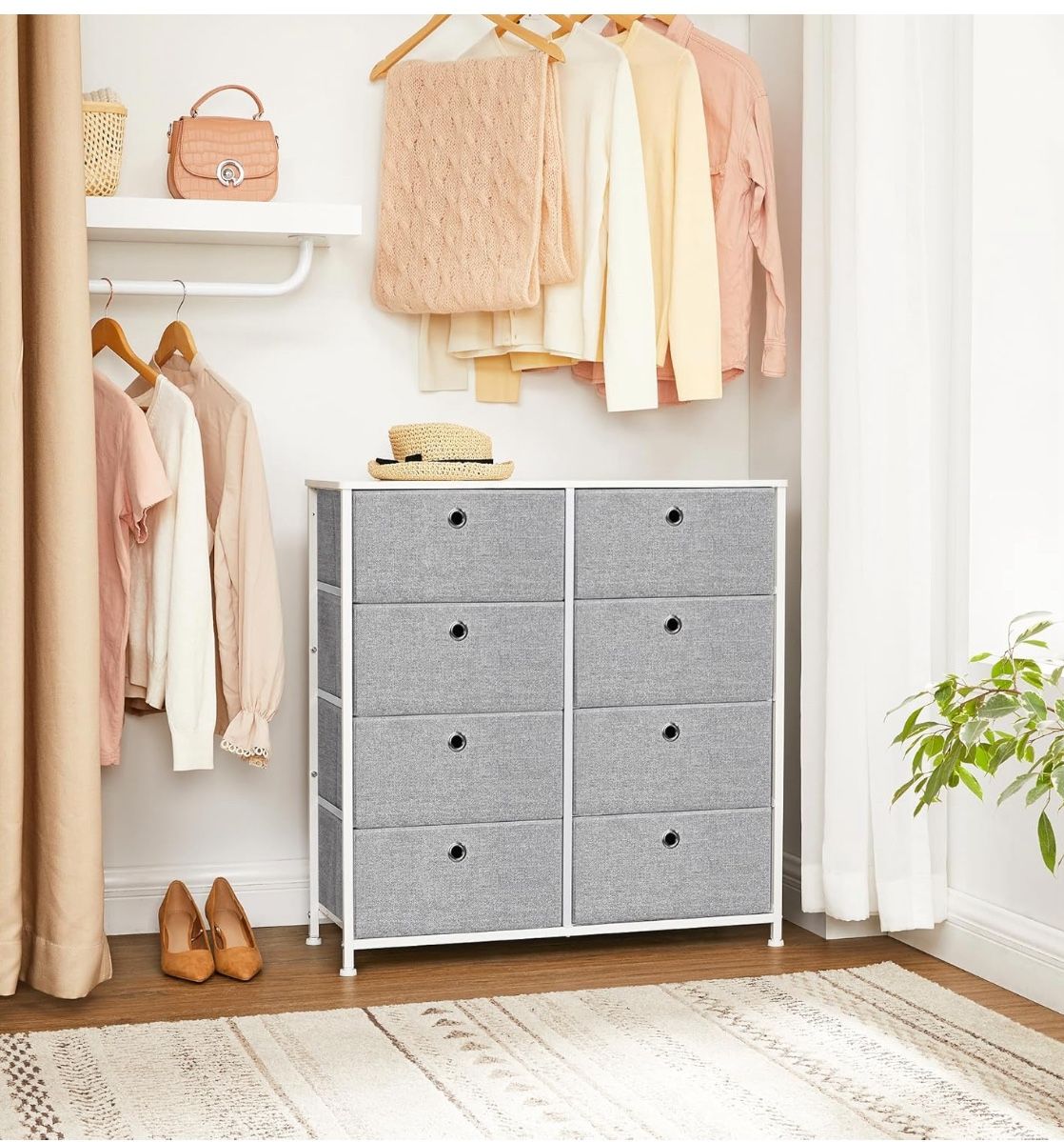Storage Dresser with 8 Easy Pull Fabric Drawers for Closets, Nursery, Dorm Room ULTS24W