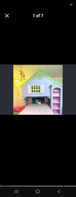 Kids Dollhouse Loft Bed with Bookshelf