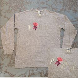 Victoria's Secret PINK Bling Long Sleeve Tee Heathered Gray Silver Pink Medium