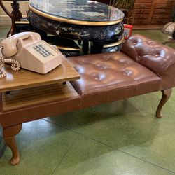 35x15x16 very rare and unique “I have never seen one like it” mid-century modern vintage telephone gossip table seat desk bench. Very sheik. Would loo