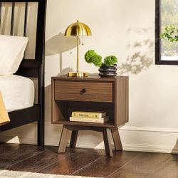 Walker Edison Mid-Century Frans Modern 20” 1-Drawer Nightstand, End Table, Mocha