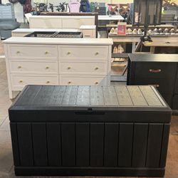 🔥Brand new in Box 🔥Outdoor Storage Box 80 Gallon Resin Waterproof Deck Box Delivery Box with Wood Texture Large Storage Bin for Patio Cushions (Blac