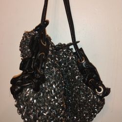 Silver and Black Knitted Shoulder Bag