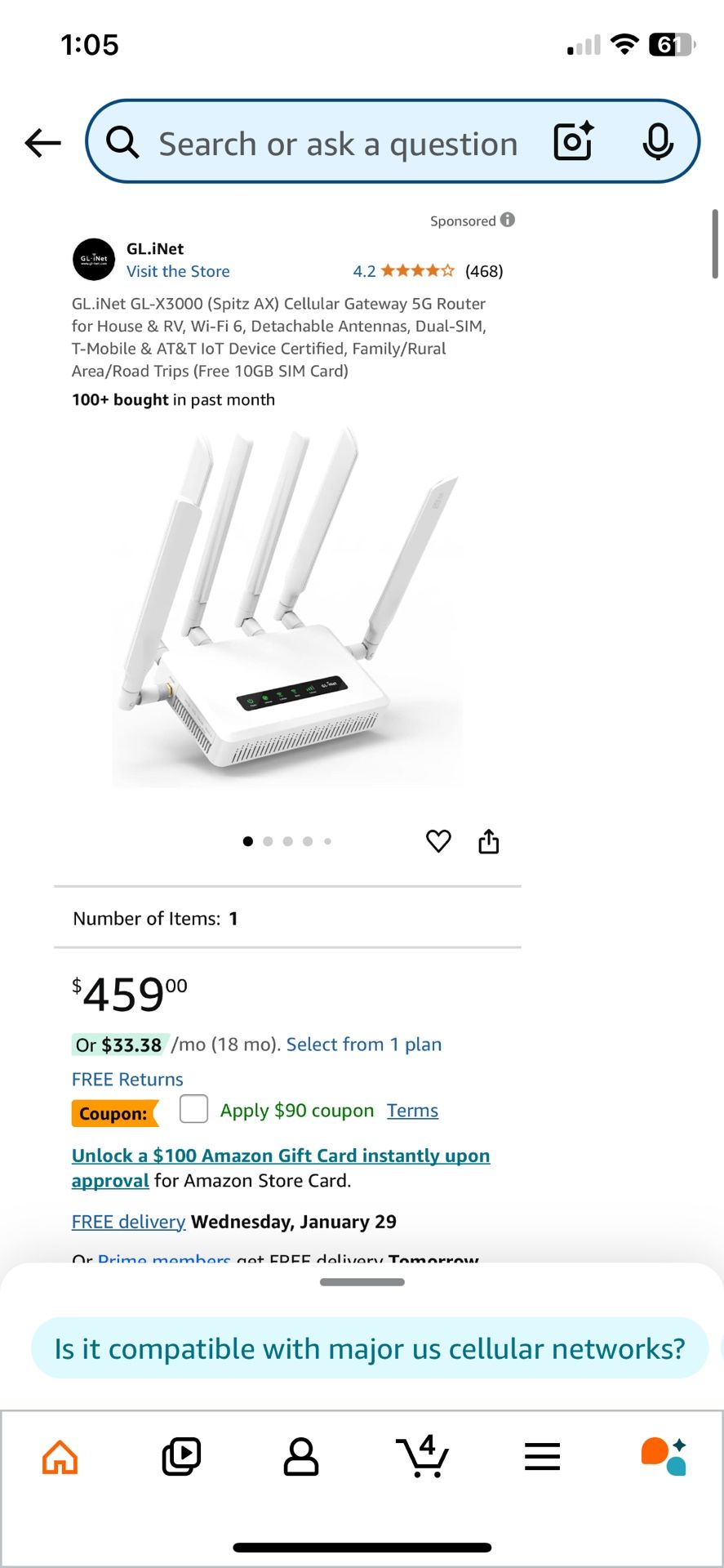 GL.iNet GL-X3000 (Spitz AX) Cellular Gateway 5G Router for House & RV, Wi-Fi 6