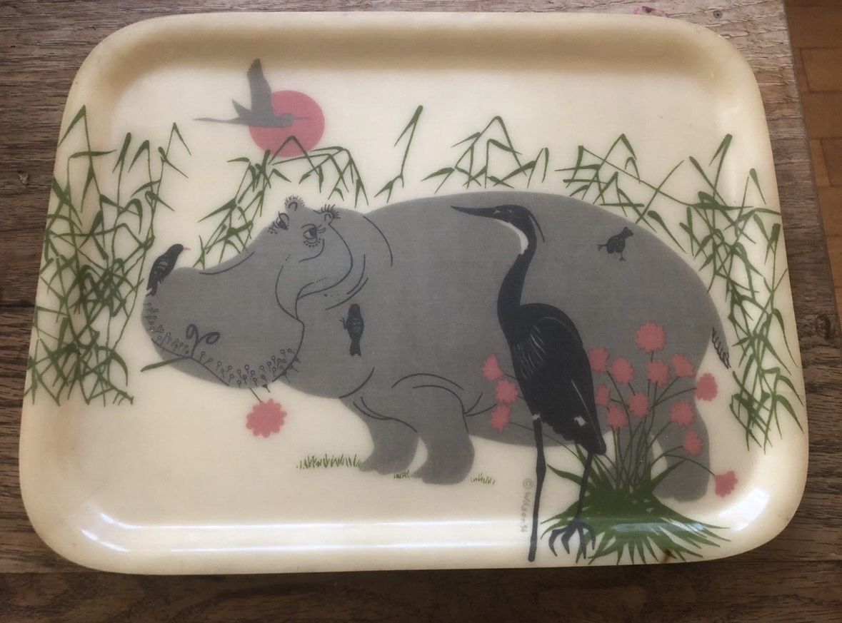 Vintage Plastic Serving Tray Retro 1990s With Hippo & Egret