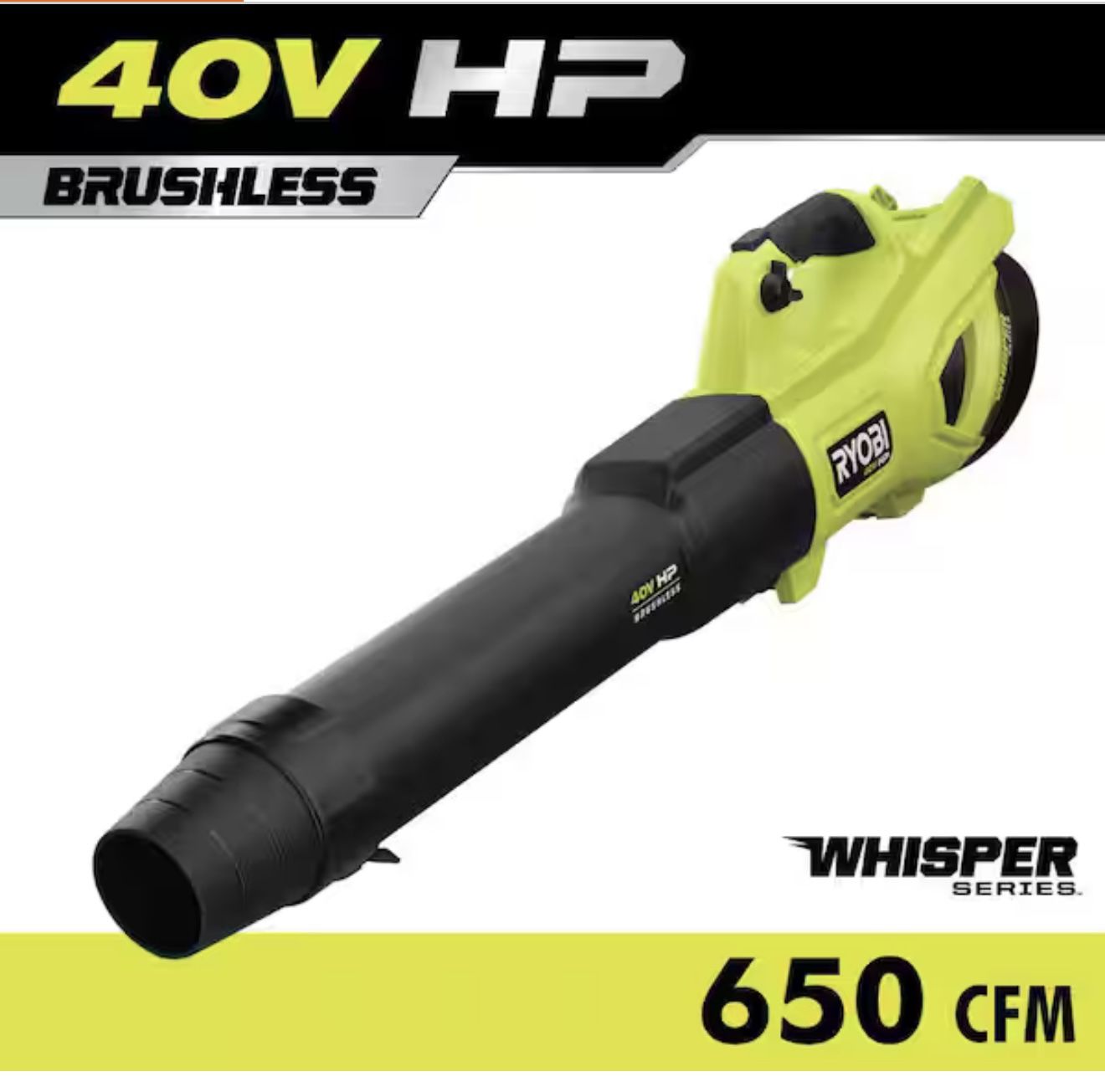 RYOBI 40V HP Brushless Whisper Series 160 MPH 650 CFM Cordless Battery Leaf Blower (Tool Only