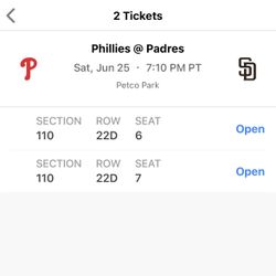 Padres Vs Phillies baseball Tix 6/25- 7:10pm