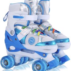 Kids Adjustable Roller Skates for Girls Boys Beginners, All 8 Wheels Illuminating.