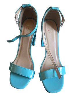 Teal Patent Block Heel Sandals