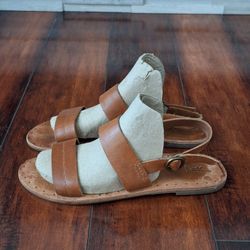  Frye Ally 2 Band Sling Leather Sandals In Brown Size 8.5