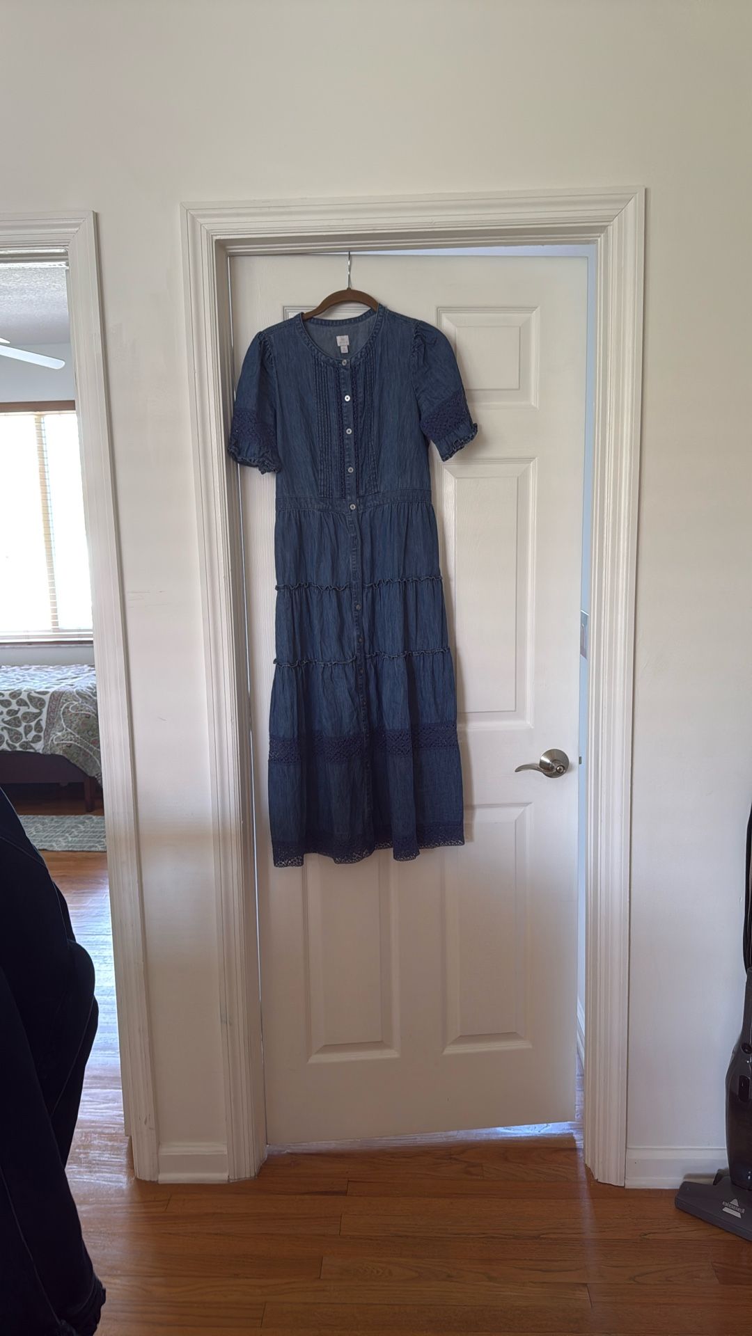 Gap × LoveShackFancy Denim Tiered Midi in Dark Wash Chambray Dress Small XS