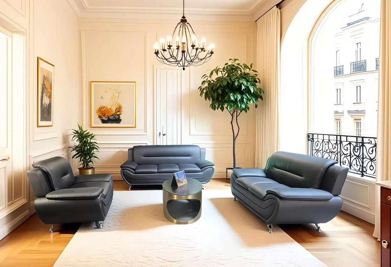 3 Piece Black Sofa Set