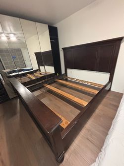 Dark Wood Cal King Bed Frame with Headboard