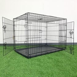 (NEW) $65 Folding 42” Dog Cage 2-Door Pet Crate Kennel w/ Tray 42”x27”x30”