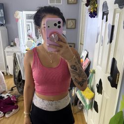 Pink Ribbed Racerback Crop Tank