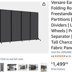 Folding Room Divider | Freestanding Office Partitions | Classroom Dividers | Locking Wheels | Portable Room Separator | 14' Wide x 6' Tall Charcoal Gr