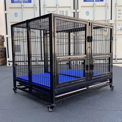 (NEW) $190 Folding Heavy Duty Dog Cage 41x31x34” Double-Door Stackable Kennel w/ Divider, Plastic Tray 
