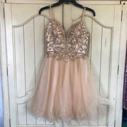 May Queen Dress Sequins Beige Gold Size 4