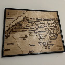 11 X 14 Wood Burned Map Of NC