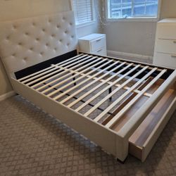 Beige Linen Queen Platform Bed