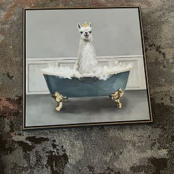 Llama And Ducky Bathroom Tub Canvas Frame 15” X 14.75”