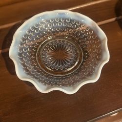 Fenton Moonstone Opalescent Hobnail Small Scalloped Edge Candy Dish 