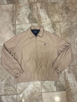Vintage Polo Ralph Lauren Men's Large Tan Harrington Full Zip Jacket Lined Pony