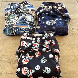 Set of 3 Sunbaby/Generic Skulls/Crossbones Reusable Adjustable Cloth Diapers