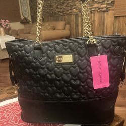 New Betsey Johnson Quilted Tote Black Bag 