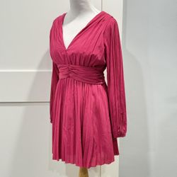 Aureta x Anthropologie Pleated  Long Sleeve V-neck Midi Dress