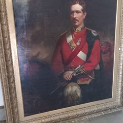 Huge Antique Oil Painting 1897  Scottish Soldier