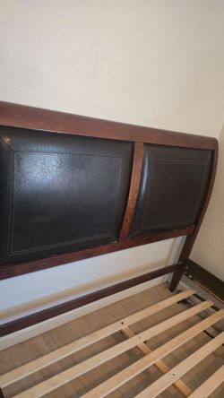 Wood and Faux Leather Upholstered Bed Frame