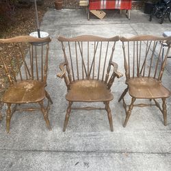Three Antique Burnished Cherry Wood Chairs by Davis Cabinet Company