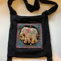 Sequined Elephant (3D) Black Bag