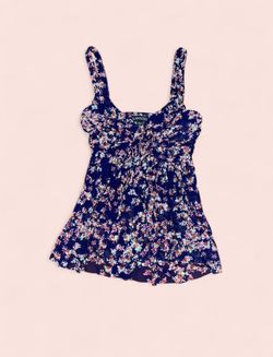 Vintage Sheer Navy Blue Floral Babydoll Tank Top