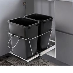 Cabinet Sliding Waste Bin for Kitchen Duo Pull-Out Recycle Cans Easy Access no show trash container