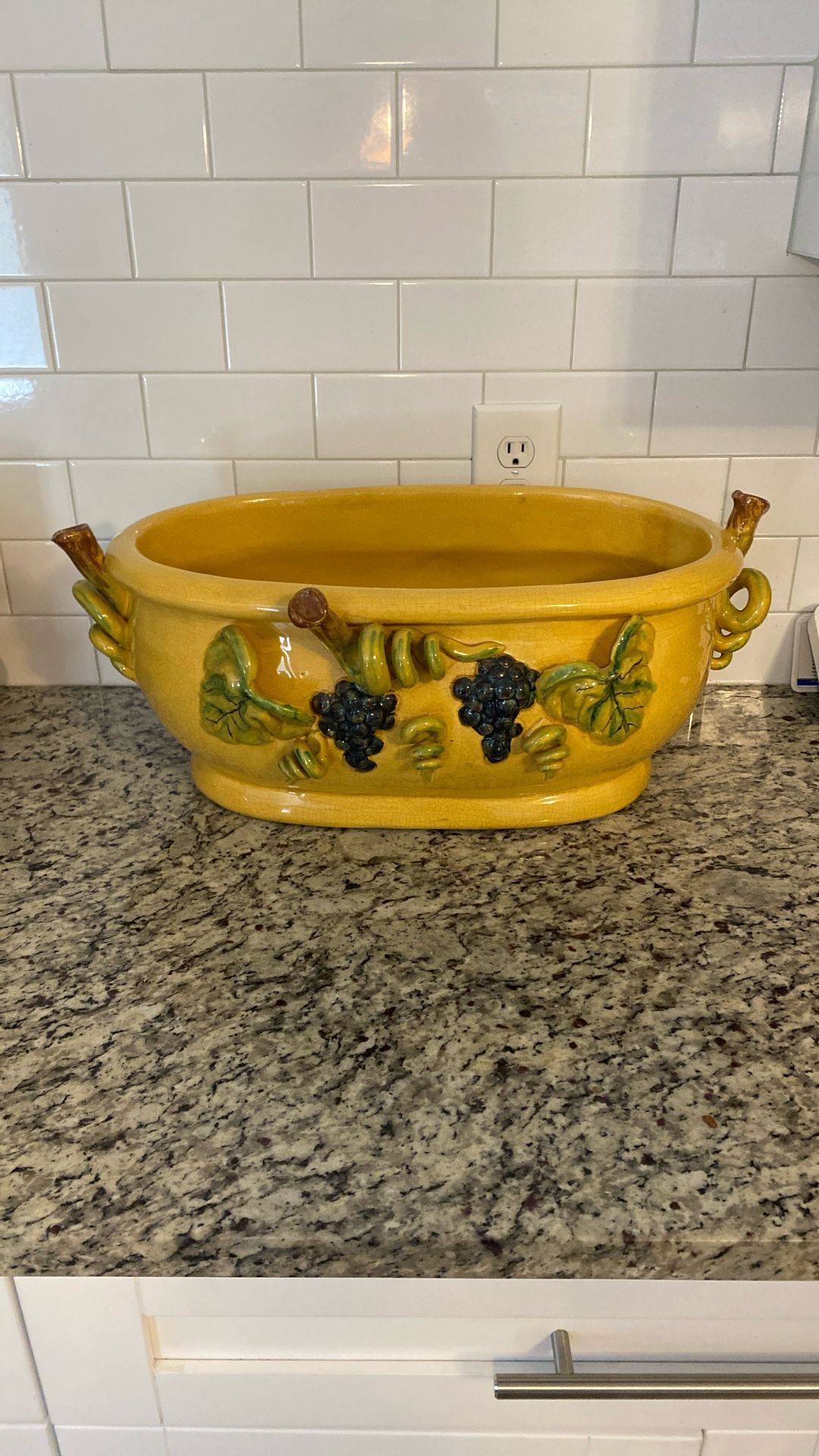 Italian Gold Sienna Yellow Ceramic Large Bowl Pot 20inch By 12inch