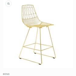 Set Of Three Gold Lucy Counter Stool With Sheepskin Fur Pads