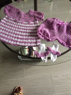 Handmade Crochet Baby 4Piece Outfit For Sale