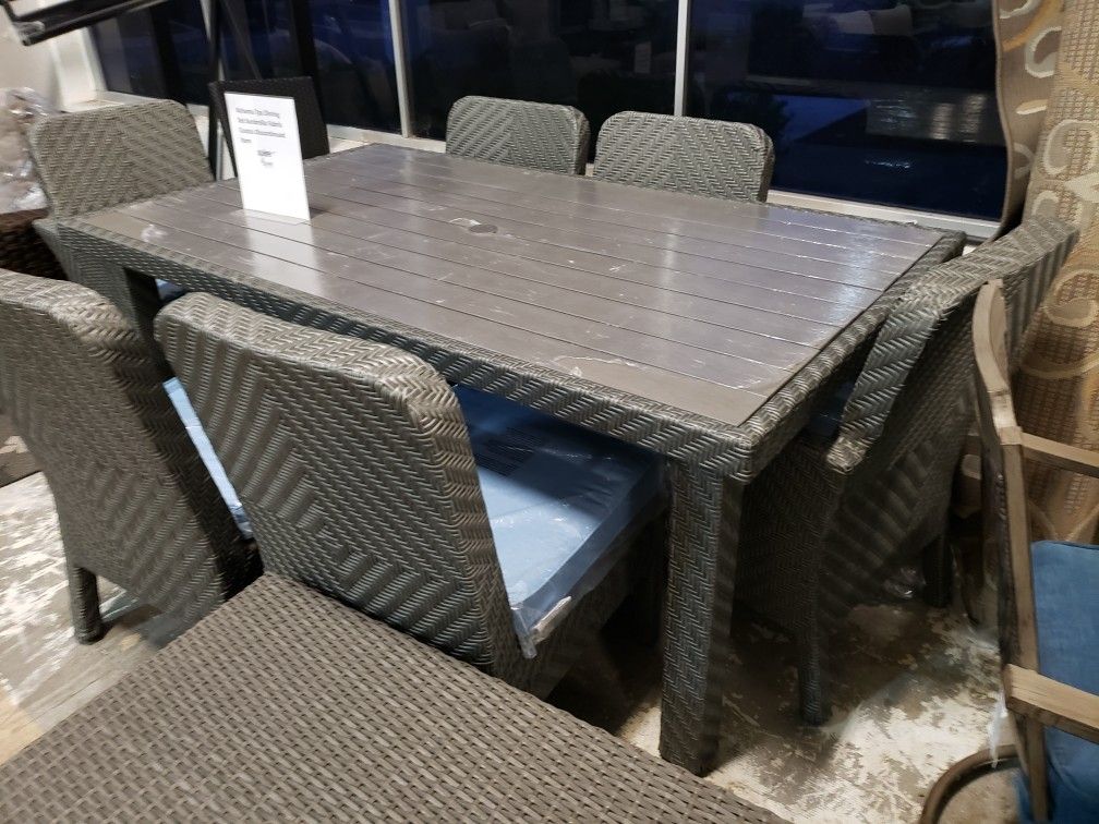 New 7pc outdoor patio furniture dining set sunbrella fabric tax included