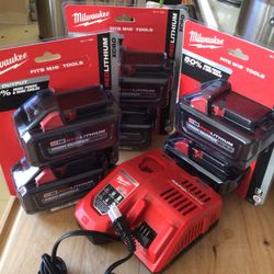 Milwaukee M18 HIGH OUTPUT Batteries And Rapid Charger.  Brand NEW.  NUEVO.